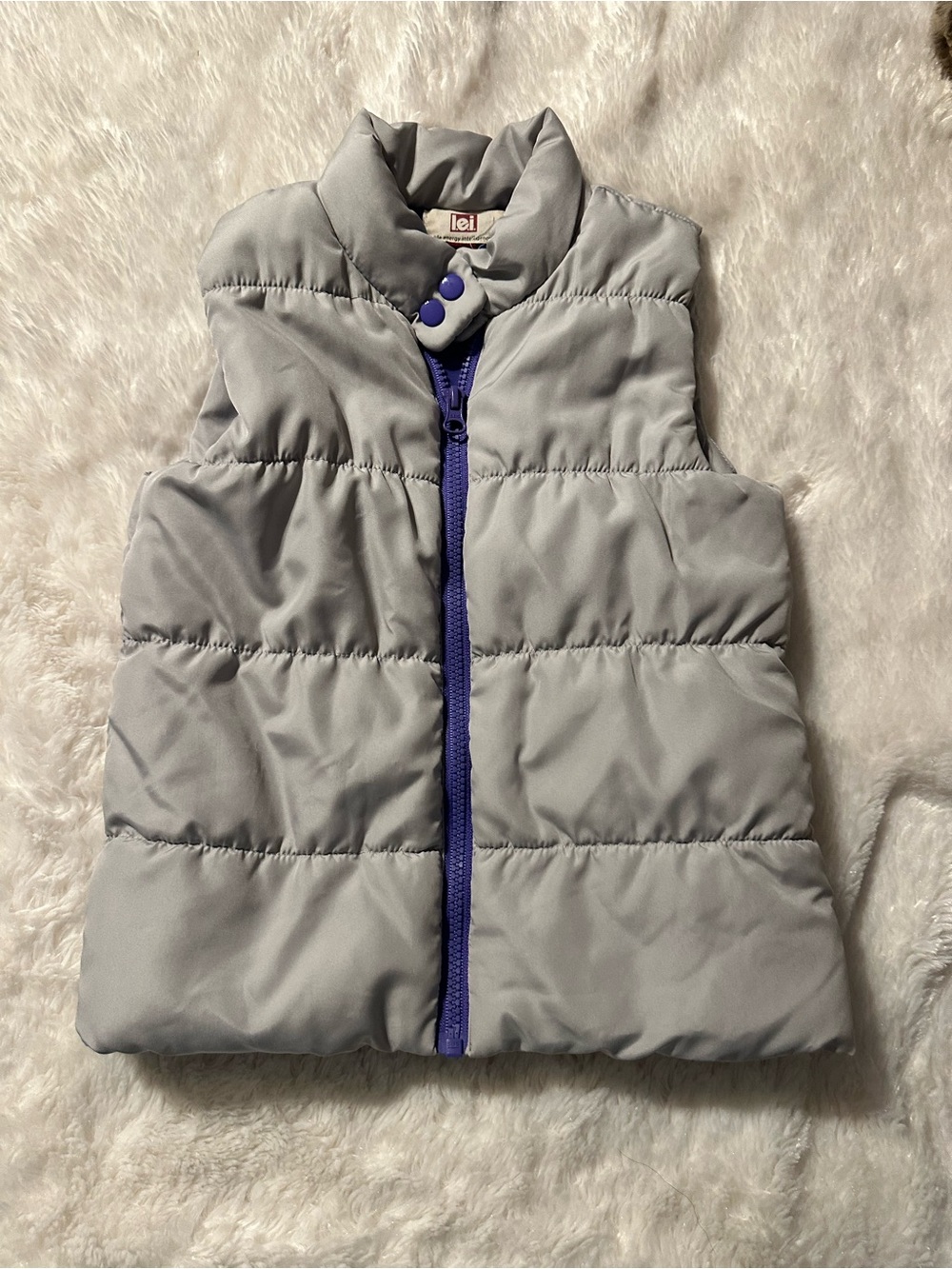 lei Kids Light Gray Puffer Vest with Purple Zipper